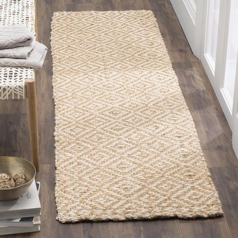 SAFAVIEH Natural Fiber Collection Runner Rug - 2'3" x 14', Ivory & Natural, Handmade Jute, Ideal for High Traffic Areas in Living Room, Bedroom (NF261A) in Saudi Arabia