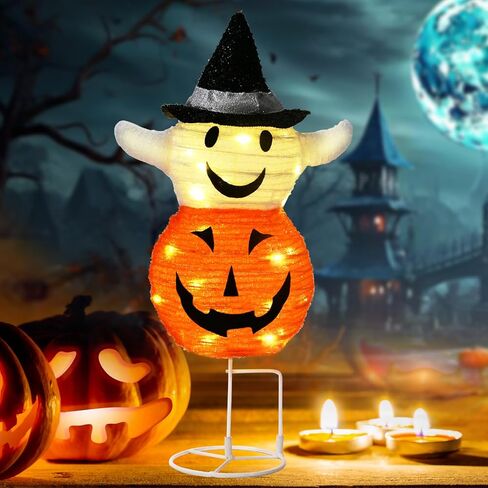 Halloween Lighted Pumpkin Decorations，Battery Powered Collapsible Pumpkin with Twinkle Star Hat, Jack o' Lantern for Halloween Party Outdoor Indoor Table Decor in Saudi Arabia
