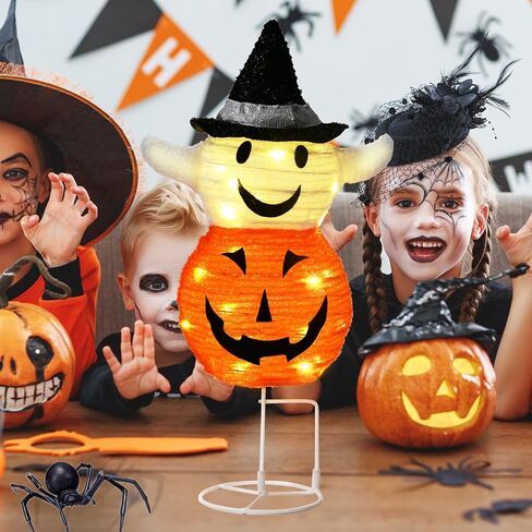 Halloween Lighted Pumpkin Decorations，Battery Powered Collapsible Pumpkin with Twinkle Star Hat, Jack o' Lantern for Halloween Party Outdoor Indoor Table Decor in Saudi Arabia