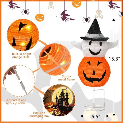 Halloween Lighted Pumpkin Decorations，Battery Powered Collapsible Pumpkin with Twinkle Star Hat, Jack o' Lantern for Halloween Party Outdoor Indoor Table Decor in Saudi Arabia