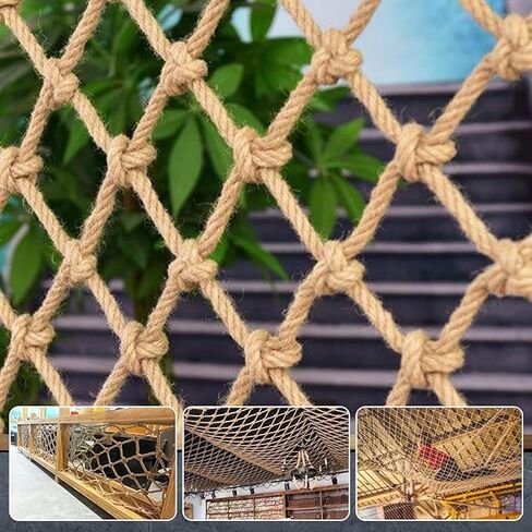 Tongmo Climbing Cargo Net, 3.3' X 6.5' Hemp Rope Climbing Net,Kids Safety Net Rope, Stairs Balcony Railings Garden Playground Protection, Kids Playground Play Safety Net, Indoor and Outdoor Decor Net in Saudi Arabia