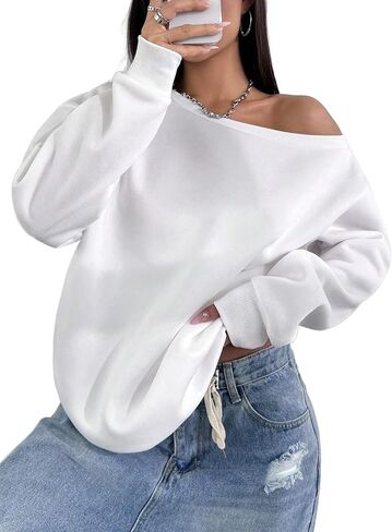 Remidoo Womens Off Shoulder Sweatshirt Drop Shoulder Oversized Long Sleeve Pullover Top in Saudi Arabia