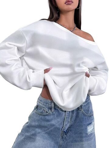Remidoo Womens Off Shoulder Sweatshirt Drop Shoulder Oversized Long Sleeve Pullover Top in Saudi Arabia