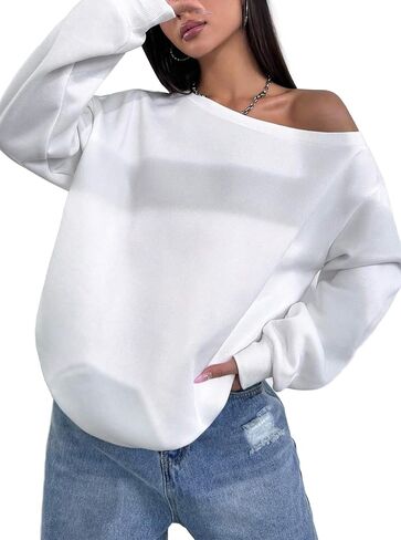 Remidoo Womens Off Shoulder Sweatshirt Drop Shoulder Oversized Long Sleeve Pullover Top in Saudi Arabia