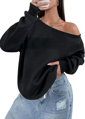 Remidoo Womens Off Shoulder Sweatshirt Drop Shoulder Oversized Long Sleeve Pullover Top in Saudi Arabia