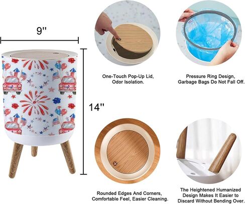 Round Trash Can with Press Lid Space Theme Solar System Kids Cartoon Planet Seamless Rocket UFO Small Garbage Can Trash in Saudi Arabia