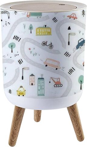 Round Trash Can with Press Lid Space Theme Solar System Kids Cartoon Planet Seamless Rocket UFO Small Garbage Can Trash in Saudi Arabia