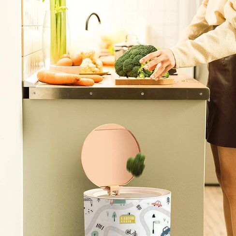 Round Trash Can with Press Lid Space Theme Solar System Kids Cartoon Planet Seamless Rocket UFO Small Garbage Can Trash in Saudi Arabia