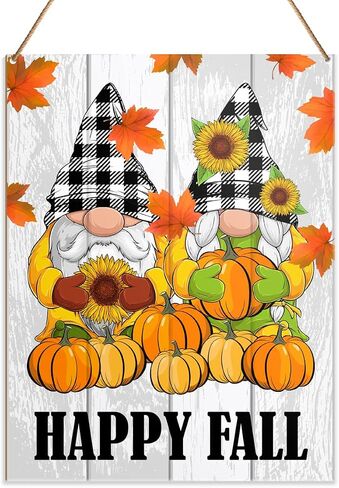 Happy Fall Wall Art Decor, Fall Decorations Hanging Sign for Home Front Door Porch Pumpkin Gnomes Autumn Farmhouse Decor Thanksgiving Harvest Rustic Wooden Plaque, Happy Fall in Saudi Arabia