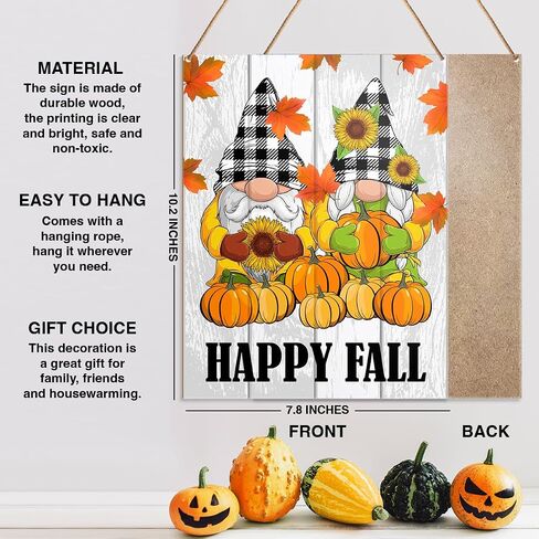 Happy Fall Wall Art Decor, Fall Decorations Hanging Sign for Home Front Door Porch Pumpkin Gnomes Autumn Farmhouse Decor Thanksgiving Harvest Rustic Wooden Plaque, Happy Fall in Saudi Arabia