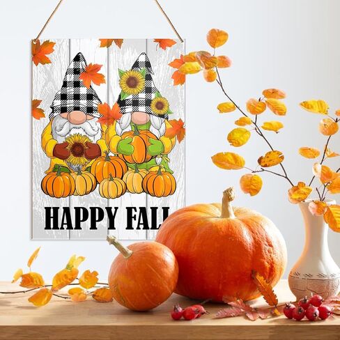 Happy Fall Wall Art Decor, Fall Decorations Hanging Sign for Home Front Door Porch Pumpkin Gnomes Autumn Farmhouse Decor Thanksgiving Harvest Rustic Wooden Plaque, Happy Fall in Saudi Arabia