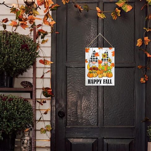 Happy Fall Wall Art Decor, Fall Decorations Hanging Sign for Home Front Door Porch Pumpkin Gnomes Autumn Farmhouse Decor Thanksgiving Harvest Rustic Wooden Plaque, Happy Fall in Saudi Arabia