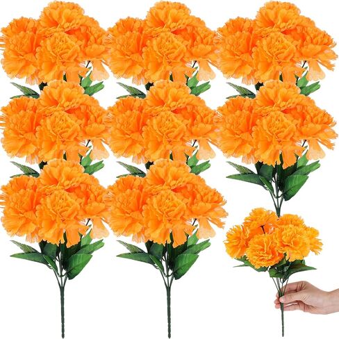 Tigeen 8 Pcs Day of The Dead Marigold Flowers Artificial Faux Flower with Stem Mexican Faux Flowers Bush Dia De Los Muertos for Marigold Halloween Diwali Garland Wedding Party Home Decorations in Saudi Arabia