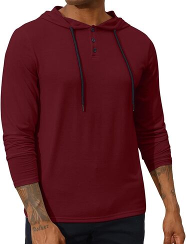 بلوفر Lexiart الرجالي الأنيق ذو القلنسوة والرباط وغطاء للرأس لتمارين العضلات، بلوفر بلون سادة in Kuwait