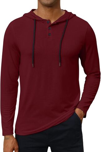 بلوفر Lexiart الرجالي الأنيق ذو القلنسوة والرباط وغطاء للرأس لتمارين العضلات، بلوفر بلون سادة in Kuwait