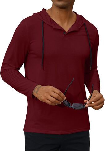 بلوفر Lexiart الرجالي الأنيق ذو القلنسوة والرباط وغطاء للرأس لتمارين العضلات، بلوفر بلون سادة in Kuwait