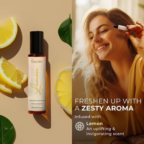 Gya Labs Lemon Essential Oil Roll On - Relaxing Gifts for Women - Calming Essential Oils Aromatherapy Roll On with Essential Oil Blends (0.34 Fl Oz) in Kuwait