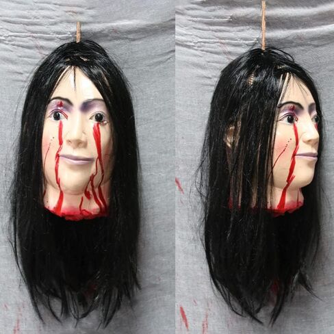 AngryMonkey Halloween Hanging Severed Head Decoration,Scary Bloody Cut Head Corpse Realistically Latex Head Prop in Saudi Arabia