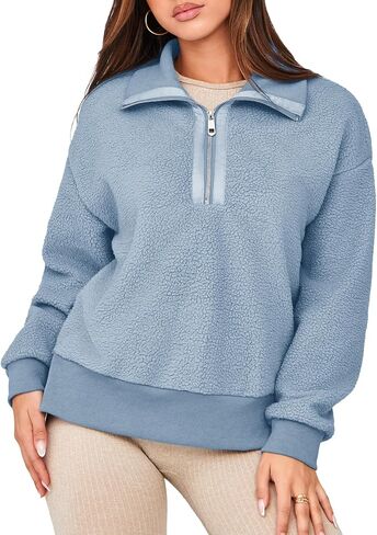 Glamaker Women's Half Zip Fleece Sweatshirt Long Sleeve Loose Casual Sherpa Lapel Pullover Tops Fuzzy Sweater 2024 in Saudi Arabia