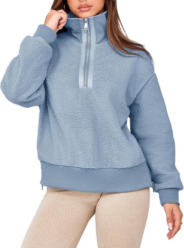 Glamaker Women's Half Zip Fleece Sweatshirt Long Sleeve Loose Casual Sherpa Lapel Pullover Tops Fuzzy Sweater 2024 in Saudi Arabia