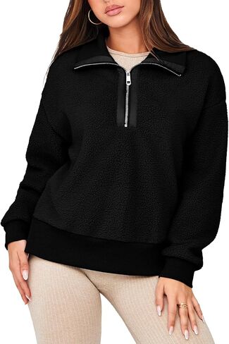 Glamaker Women's Half Zip Fleece Sweatshirt Long Sleeve Loose Casual Sherpa Lapel Pullover Tops Fuzzy Sweater 2024 in Saudi Arabia