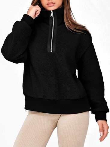 Glamaker Women's Half Zip Fleece Sweatshirt Long Sleeve Loose Casual Sherpa Lapel Pullover Tops Fuzzy Sweater 2024 in Saudi Arabia