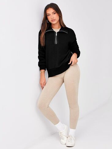 Glamaker Women's Half Zip Fleece Sweatshirt Long Sleeve Loose Casual Sherpa Lapel Pullover Tops Fuzzy Sweater 2024 in Saudi Arabia