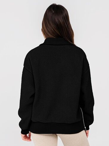 Glamaker Women's Half Zip Fleece Sweatshirt Long Sleeve Loose Casual Sherpa Lapel Pullover Tops Fuzzy Sweater 2024 in Saudi Arabia