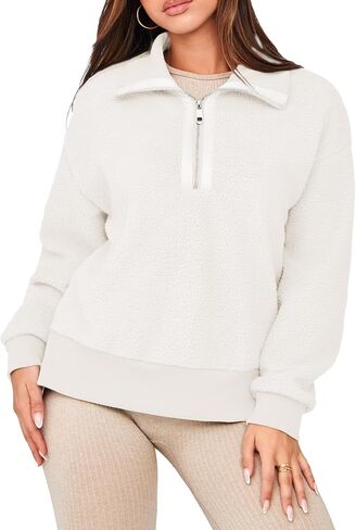 Glamaker Women's Half Zip Fleece Sweatshirt Long Sleeve Loose Casual Sherpa Lapel Pullover Tops Fuzzy Sweater 2024 in Saudi Arabia