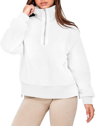 سترة نسائية من Glamaker بنصف سحاب من الصوف وأكمام طويلة فضفاضة غير رسمية من شيربا مع طية صدر السترة سترة غامضة 2024 in Kuwait