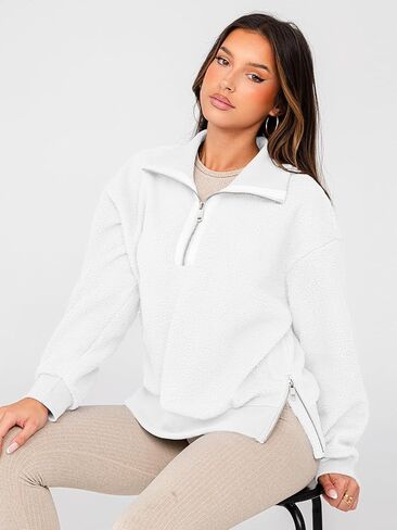 سترة نسائية من Glamaker بنصف سحاب من الصوف وأكمام طويلة فضفاضة غير رسمية من شيربا مع طية صدر السترة سترة غامضة 2024 in Kuwait