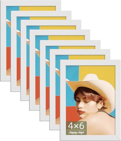 HappyHapi 5x7 Picture Frames, 7 Pack Photo Frames, Display Pictures 5x7 without Mat or 4x6 with Mat, Wall Hanging Photo Frame or Tabletop Display (White) in Saudi Arabia
