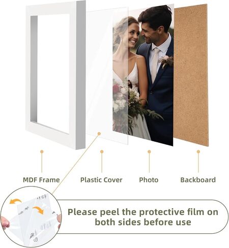 HappyHapi 5x7 Picture Frames, 7 Pack Photo Frames, Display Pictures 5x7 without Mat or 4x6 with Mat, Wall Hanging Photo Frame or Tabletop Display (White) in Saudi Arabia