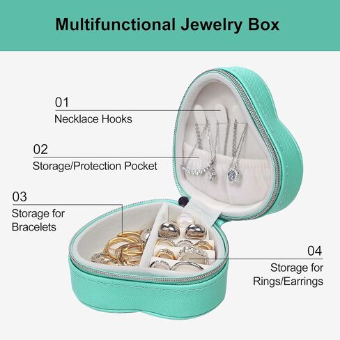 4Pcs Heart-Shaped Small Jewelry Box Travel Jewelry Case Girls Mini Jewelry Box for Rings Earrings Necklaces Organizing Portable PU Leather Jewerly Organizer for Women in Saudi Arabia