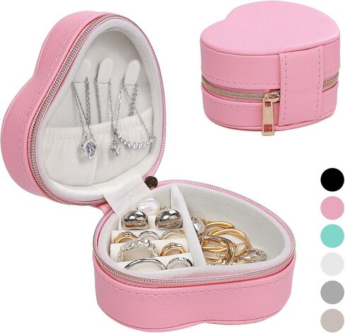 4Pcs Heart-Shaped Small Jewelry Box Travel Jewelry Case Girls Mini Jewelry Box for Rings Earrings Necklaces Organizing Portable PU Leather Jewerly Organizer for Women in Saudi Arabia