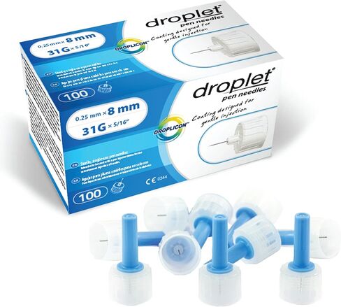 Droplet Micron Insulin Pen Needles 34G x 3.5mm, 100ct Box, Short & Thin Design for Maximum Comfort, Easy at-Home Injection & Designed to Prevent Leakage, Compatible with Most Pen Injectors in Saudi Arabia
