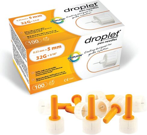 Droplet Micron Insulin Pen Needles 34G x 3.5mm, 100ct Box, Short & Thin Design for Maximum Comfort, Easy at-Home Injection & Designed to Prevent Leakage, Compatible with Most Pen Injectors in Saudi Arabia