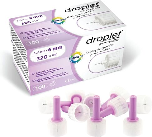 Droplet Micron Insulin Pen Needles 34G x 3.5mm, 100ct Box, Short & Thin Design for Maximum Comfort, Easy at-Home Injection & Designed to Prevent Leakage, Compatible with Most Pen Injectors in Saudi Arabia