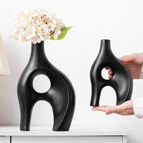 White Ceramic Vase Set of 2, Modern Dried Flower Vases, Spiral Vase Modern Home Decor Minimalist Nordic Boho Style for Living Room, Bedroom, Table, Wedding Dinner and Entryway Decor Vases in Saudi Arabia