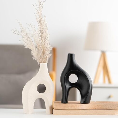 White Ceramic Vase Set of 2, Modern Dried Flower Vases, Spiral Vase Modern Home Decor Minimalist Nordic Boho Style for Living Room, Bedroom, Table, Wedding Dinner and Entryway Decor Vases in Saudi Arabia
