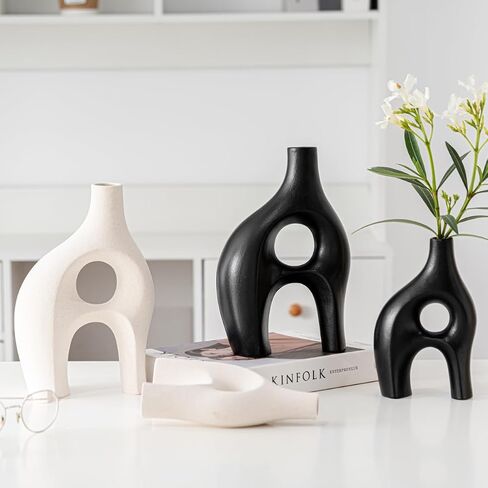 White Ceramic Vase Set of 2, Modern Dried Flower Vases, Spiral Vase Modern Home Decor Minimalist Nordic Boho Style for Living Room, Bedroom, Table, Wedding Dinner and Entryway Decor Vases in Saudi Arabia