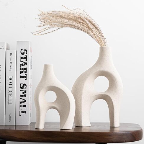White Ceramic Vase Set of 2, Modern Dried Flower Vases, Spiral Vase Modern Home Decor Minimalist Nordic Boho Style for Living Room, Bedroom, Table, Wedding Dinner and Entryway Decor Vases in Saudi Arabia