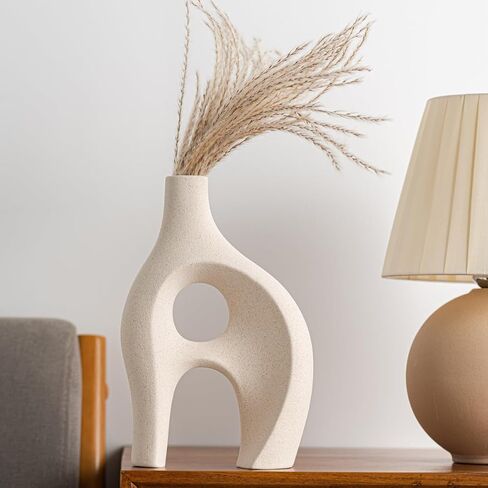 White Ceramic Vase Set of 2, Modern Dried Flower Vases, Spiral Vase Modern Home Decor Minimalist Nordic Boho Style for Living Room, Bedroom, Table, Wedding Dinner and Entryway Decor Vases in Saudi Arabia
