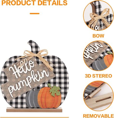 ديكورات لافتة Fall Hello Pumpkin، ديكور سطح الطاولة الخشبي للخريف مقاس 11 بوصة/28 سم، لديكور المنزل والمزرعة وغرفة المعيشة وعيد الشكر. in Saudi Arabia