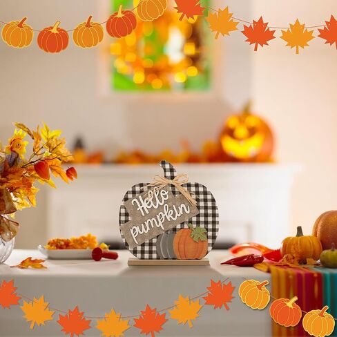 ديكورات لافتة Fall Hello Pumpkin، ديكور سطح الطاولة الخشبي للخريف مقاس 11 بوصة/28 سم، لديكور المنزل والمزرعة وغرفة المعيشة وعيد الشكر. in Saudi Arabia