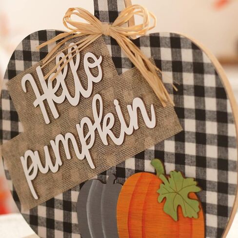 ديكورات لافتة Fall Hello Pumpkin، ديكور سطح الطاولة الخشبي للخريف مقاس 11 بوصة/28 سم، لديكور المنزل والمزرعة وغرفة المعيشة وعيد الشكر. in Saudi Arabia