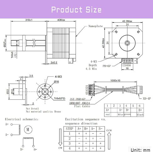 42x40 Nema 17 Stepper Motor Integrated 3.94in/100mm T8 Lead Screw 2000steps/rev High Torque 0.4Nm/56.64oz.in Bipolar 1.7A 2 Phase 4 Lead for 3D Printer CNC, 1.66x1.66x1.58inch in Saudi Arabia