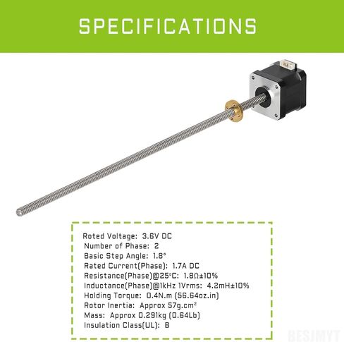 42x40 Nema 17 Stepper Motor Integrated 3.94in/100mm T8 Lead Screw 2000steps/rev High Torque 0.4Nm/56.64oz.in Bipolar 1.7A 2 Phase 4 Lead for 3D Printer CNC, 1.66x1.66x1.58inch in Saudi Arabia