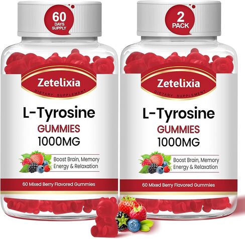 L Tyrosine Gummies 1000mg,L-Theanine Supplement Gummy 200mg,Sugar Free L-Tyrosine with Vitamin B6 Energy Supplements for Adults & Kids - Vegan(60 Count) in Saudi Arabia