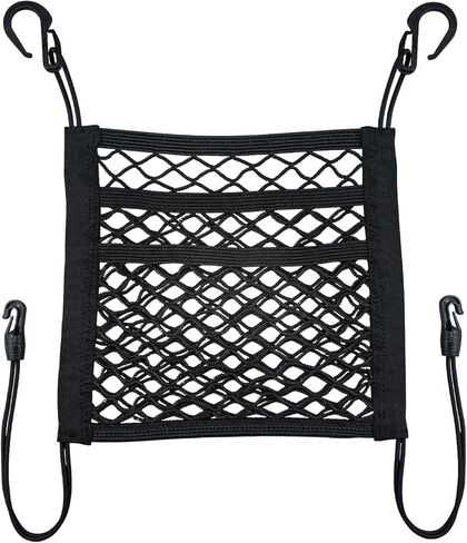 3-Layer Car Mesh Organizer Storage Bag Between Front Seats Kid Dog Pet Net Barrier Car Net Pocket Elastic Tissue Purse Holder Netting Pouch for SUV, Truck, Van 15.7" x 13.7" in Saudi Arabia